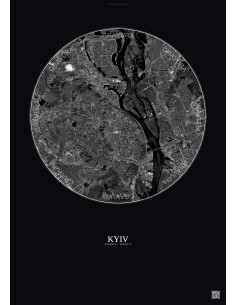 Affiche Kyiv – Poster vue satellite 10km N&B | Gravura – Fond foncé