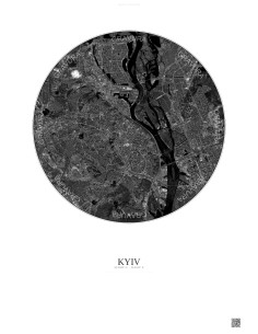 Kyiv Satellite View Poster 10km B&W | Gravura – Light background