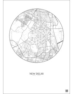 Affiche New Delhi – Poster carte de ville 6km | Gravura – Fond clair 2