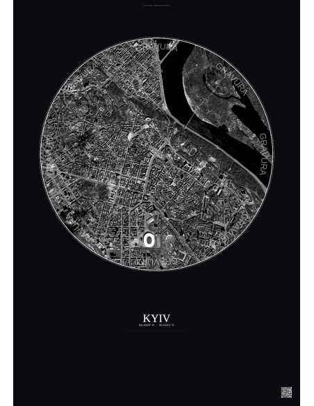 Kyiv Satellite View Poster 2.5km B&W | Gravura – Dark background