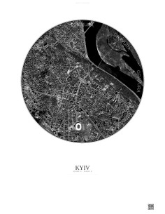 Affiche Kyiv – Poster vue satellite 2.5km N&B | Gravura – Fond clair
