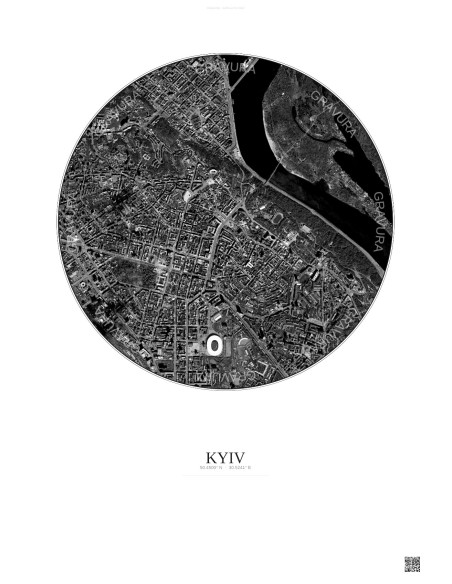 Affiche Kyiv – Poster vue satellite 2.5km N&B | Gravura – Fond clair