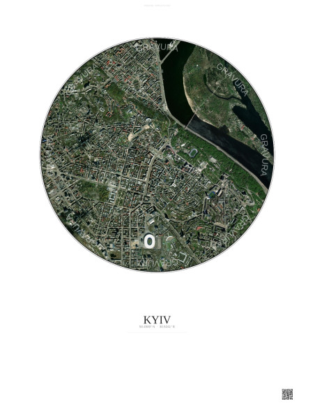 Affiche Kyiv – Poster vue satellite 2.5km Couleur | Gravura – Fond clair
