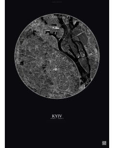 Kyiv Satellite View Poster 6km B&W | Gravura – Dark background