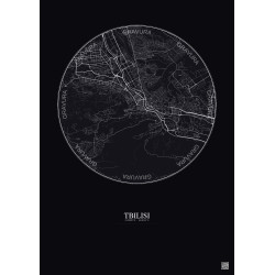 Affiche Tbilisi – Poster carte de ville 6km | Gravura – Fond foncé