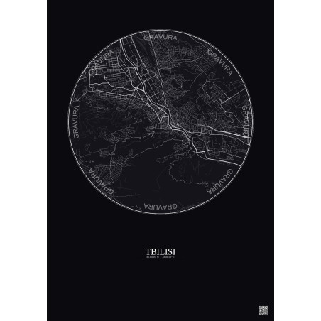 Affiche Tbilisi – Poster carte de ville 6km | Gravura – Fond foncé