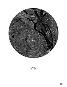Kyiv Satellite View Poster 6km B&W | Gravura – Light background