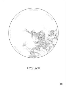 Reykjavik City Map Poster 10km | Gravura – Light background 2