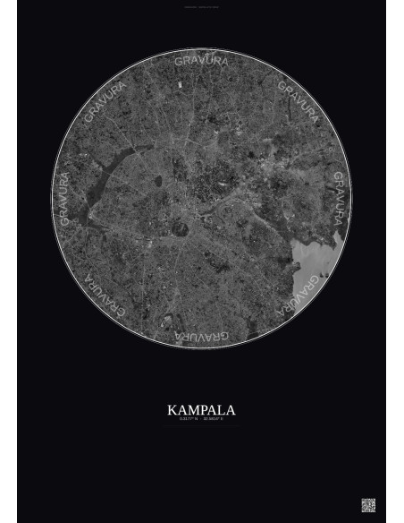 Kampala Satellite View Poster 10km B&W | Gravura – Dark background