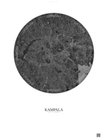 Kampala Satellite View Poster 10km B&W | Gravura – Light background