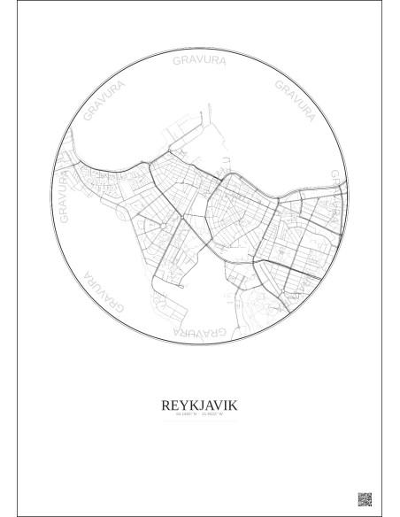 Reykjavik City Map Poster 2.5km | Gravura – Light background