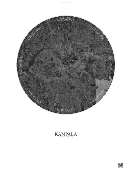 Kampala Satellite View Poster 10km B&W | Gravura – Light background