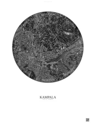 Affiche Kampala – Poster vue satellite 2.5km N&B | Gravura – Fond clair