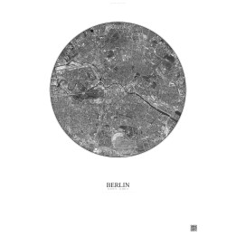 Berlin Satellite View Poster 6km B&W | Gravura – Light background