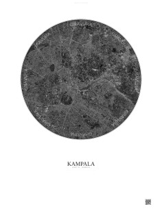 Affiche Kampala – Poster vue satellite 6km N&B | Gravura – Fond clair