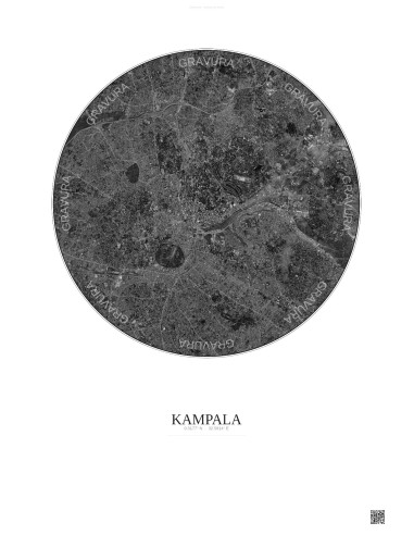 Kampala Satellite View Poster 6km B&W | Gravura – Light background