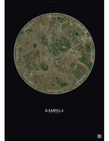 Affiche Kampala – Poster vue satellite 6km Couleur | Gravura – Fond foncé