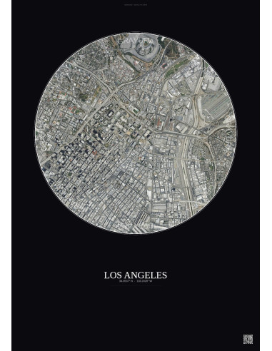 Affiche Los Angeles – Poster vue satellite 2.5km Couleur | Gravura – Fond foncé