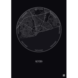 Affiche Accra – Poster carte de ville 10km | Gravura – Fond foncé