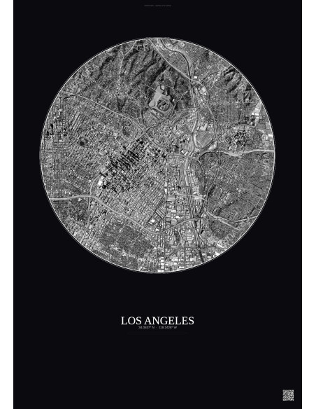 Los Angeles Satellite View Poster 5km B&W | Gravura – Dark background