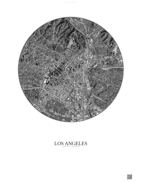 Los Angeles Satellite View Poster 5km B&W | Gravura – Light background