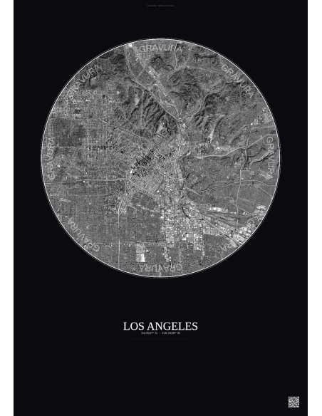 Affiche Los Angeles – Poster vue satellite 10km N&B | Gravura – Fond foncé
