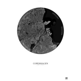 Affiche Copenhagen – Poster vue satellite 10km N&B | Gravura – Fond clair