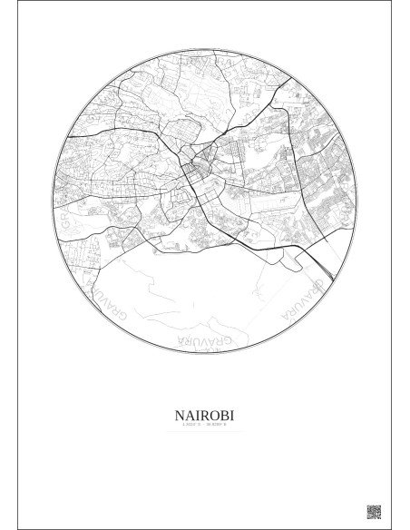 Nairobi City Map Poster 10km | Gravura – Light background