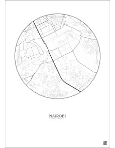 Nairobi City Map Poster 2.5km | Gravura – Light background 2