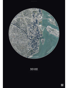 Affiche Miami – Poster vue satellite 2.5km Couleur | Gravura – Fond foncé
