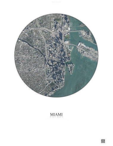 Affiche Miami – Poster vue satellite 2.5km Couleur | Gravura – Fond clair