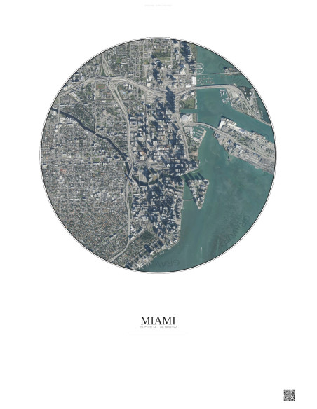 Affiche Miami – Poster vue satellite 2.5km Couleur | Gravura – Fond clair