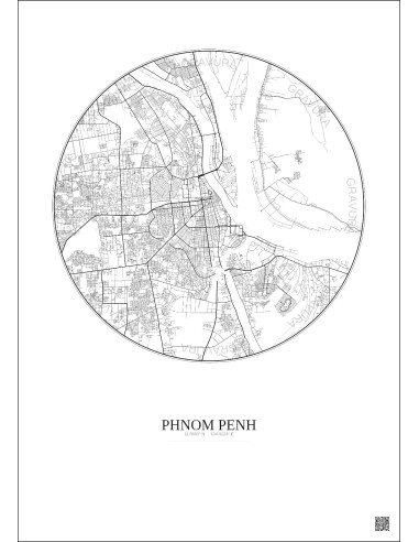 Phnom Penh City Map Poster 10km | Gravura – Light background