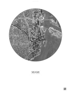 Affiche Miami – Poster vue satellite 2.5km N&B | Gravura – Fond clair