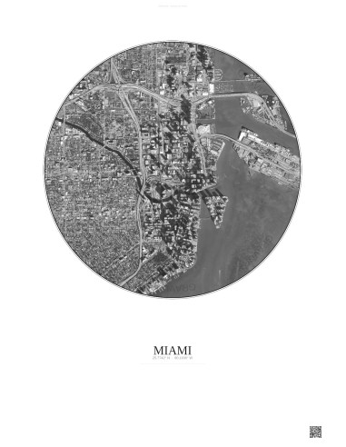Miami Satellite View Poster 2.5km B&W | Gravura – Light background