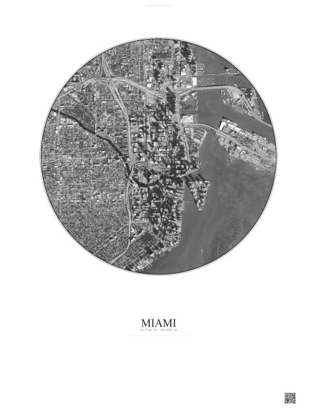 Miami Satellite View Poster 2.5km B&W | Gravura – Light background