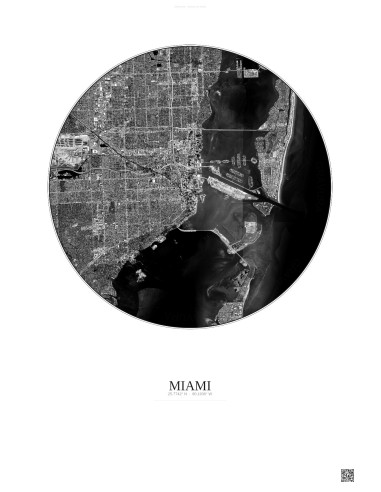 Miami Satellite View Poster 10km B&W | Gravura – Light background