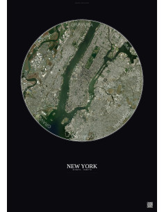 Affiche New York – Poster vue satellite 10km Couleur | Gravura – Fond foncé