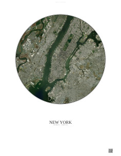 Affiche New York – Poster vue satellite 10km Couleur | Gravura – Fond clair