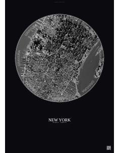 Affiche New York – Poster vue satellite 2.5km N&B | Gravura – Fond foncé