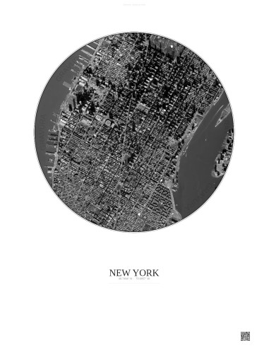 Affiche New York – Poster vue satellite 2.5km N&B | Gravura – Fond clair