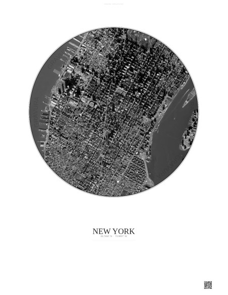 Affiche New York – Poster vue satellite 2.5km N&B | Gravura – Fond clair