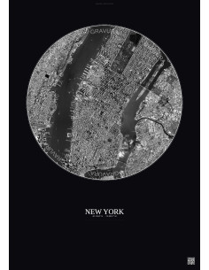 Affiche New York – Poster vue satellite 5km N&B | Gravura – Fond foncé