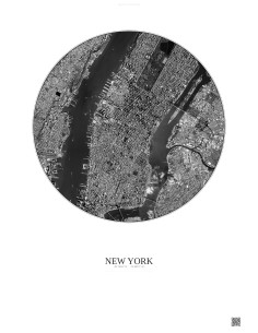 Affiche New York – Poster vue satellite 5km N&B | Gravura – Fond clair