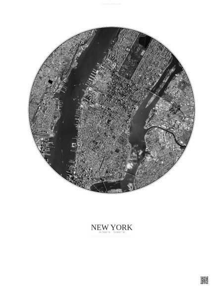 New York Satellite View Poster 5km B&W | Gravura – Light background