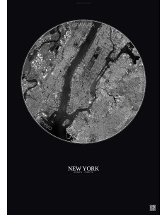Affiche New York – Poster vue satellite 10km N&B | Gravura – Fond foncé