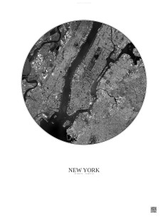 Affiche New York – Poster vue satellite 10km N&B | Gravura – Fond clair