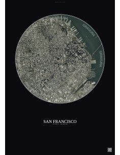 Affiche San Francisco – Poster vue satellite 2.5km Couleur | Gravura – Fond foncé
