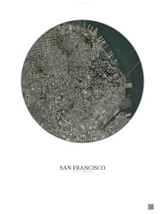 Affiche San Francisco – Poster vue satellite 2.5km Couleur | Gravura – Fond clair