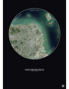 Affiche San Francisco – Poster vue satellite 6km Couleur | Gravura – Fond foncé